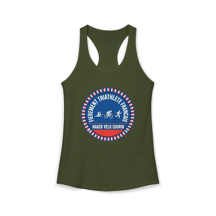 Fièrement Triathlète Français Women's Racerback Tank — Swim Bike Run