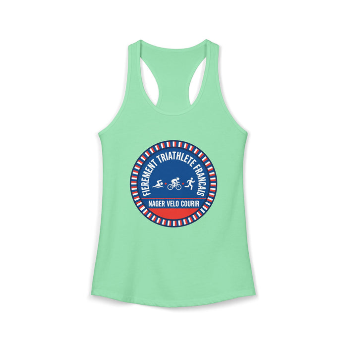 Fièrement Triathlète Français Women's Racerback Tank — Swim Bike Run