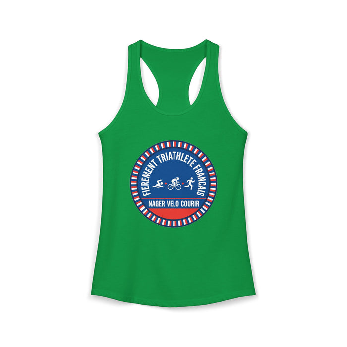 Fièrement Triathlète Français Women's Racerback Tank — Swim Bike Run