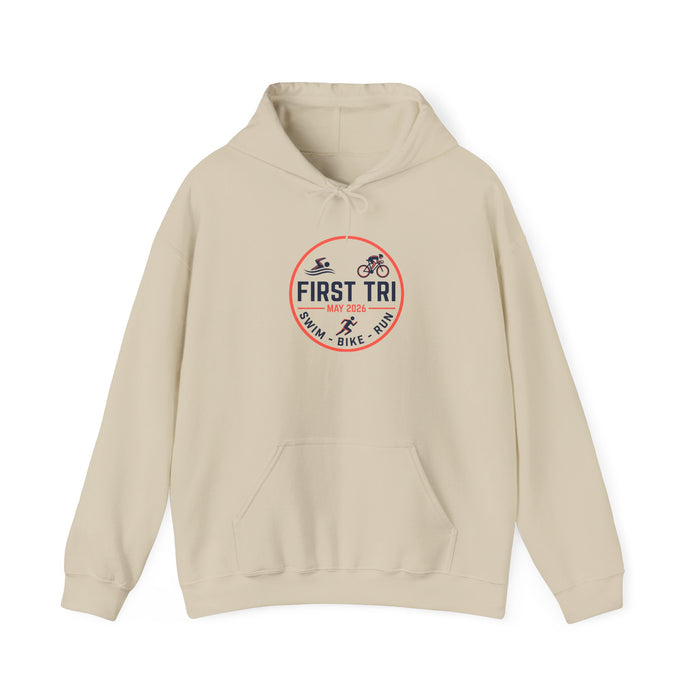 First Triathlon Hoodie – "First Tri" Swim Bike Run Logo Pullover