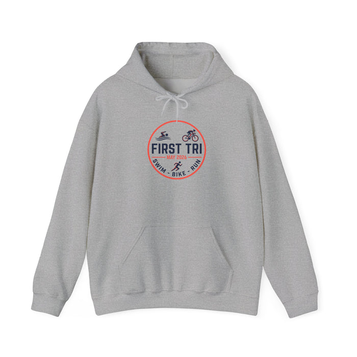 First Triathlon Hoodie – "First Tri" Swim Bike Run Logo Pullover
