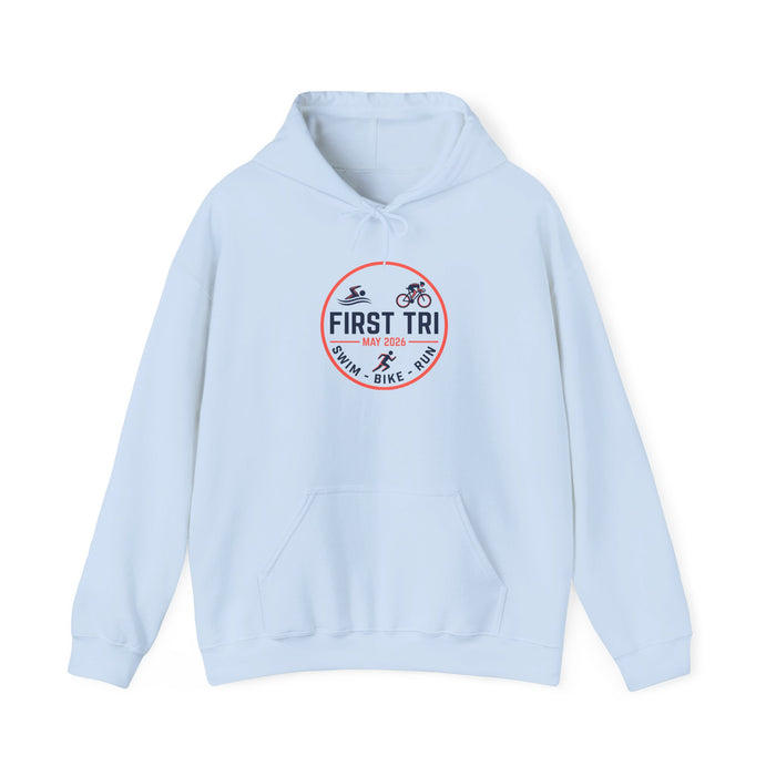 First Triathlon Hoodie – "First Tri" Swim Bike Run Logo Pullover