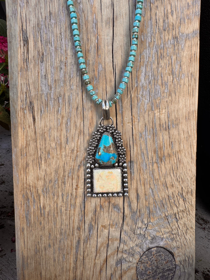 Flower half bead Trim Pendant on bail (18 inch comes with beads)