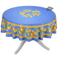 French Provencal tablecloth - Cotton, natural or acrylic-coated - 70" round - Lemon blue| Tissus Toselli