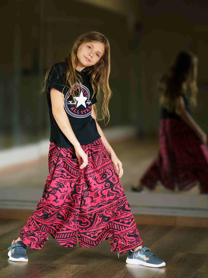 Girl's Kids Red Boho Baggy Hippy Harem Pants For Dance