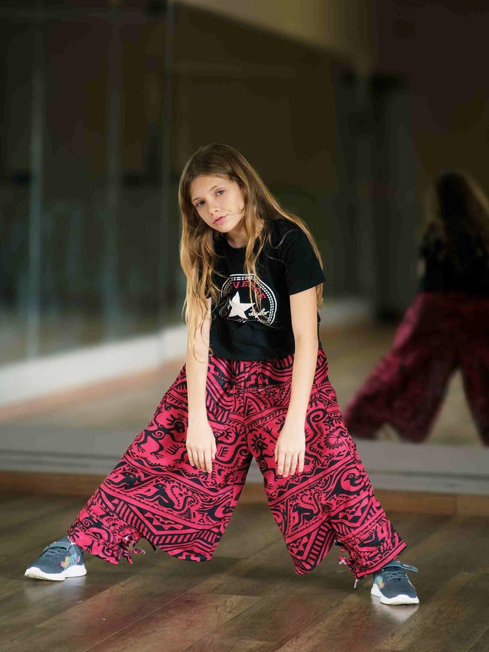 Girl's Kids Red Boho Baggy Hippy Harem Pants For Dance
