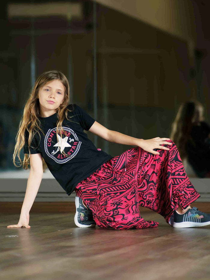 Girl's Kids Red Boho Baggy Hippy Harem Pants For Dance