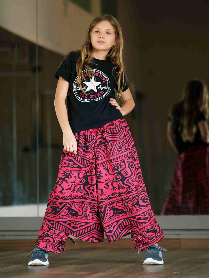 Girl's Kids Red Boho Baggy Hippy Harem Pants For Dance