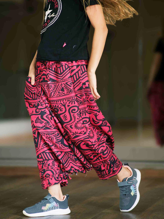Girl's Kids Red Boho Baggy Hippy Harem Pants For Dance