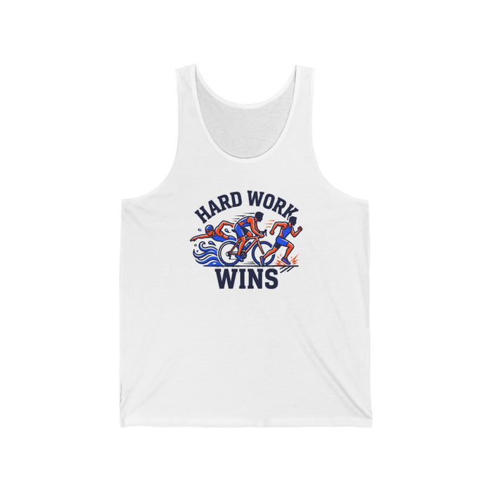 Hard Work Wins Tank Top — Triathlon Cycling & Running Motivational Athletic Tank