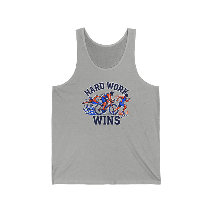 Hard Work Wins Tank Top — Triathlon Cycling & Running Motivational Athletic Tank