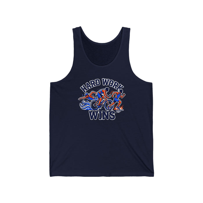 Hard Work Wins Tank Top — Triathlon Cycling & Running Motivational Athletic Tank