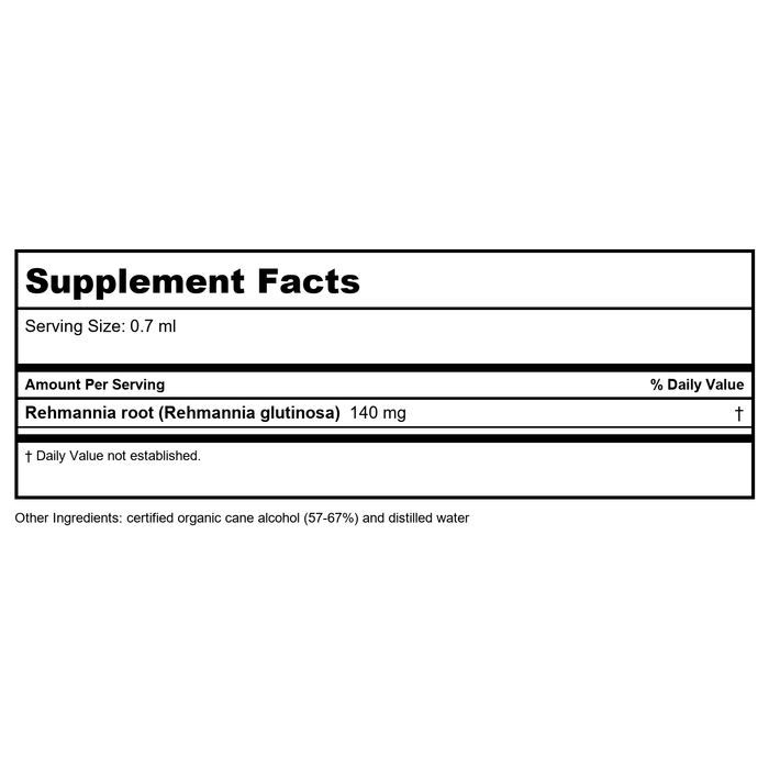Herb Pharm Rehmannia 4oz - Supplement Facts panel