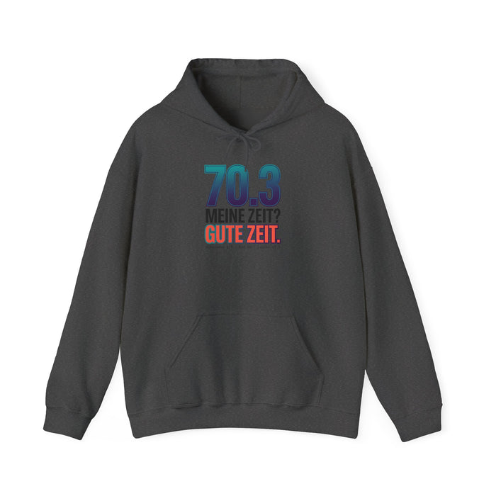 Hoodie "70.3 Meine Zeit? Gute Zeit." – Triathlon Motivationspullover