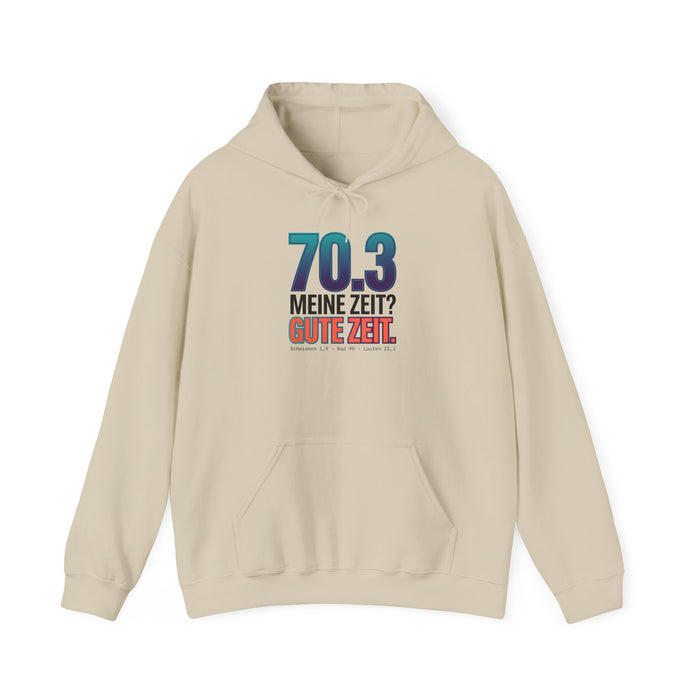 Hoodie "70.3 Meine Zeit? Gute Zeit." – Triathlon Motivationspullover