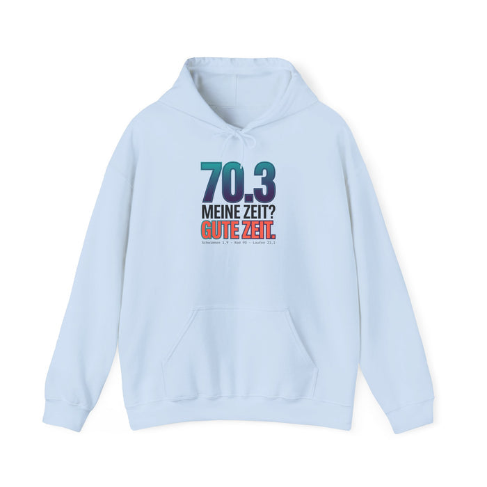 Hoodie "70.3 Meine Zeit? Gute Zeit." – Triathlon Motivationspullover