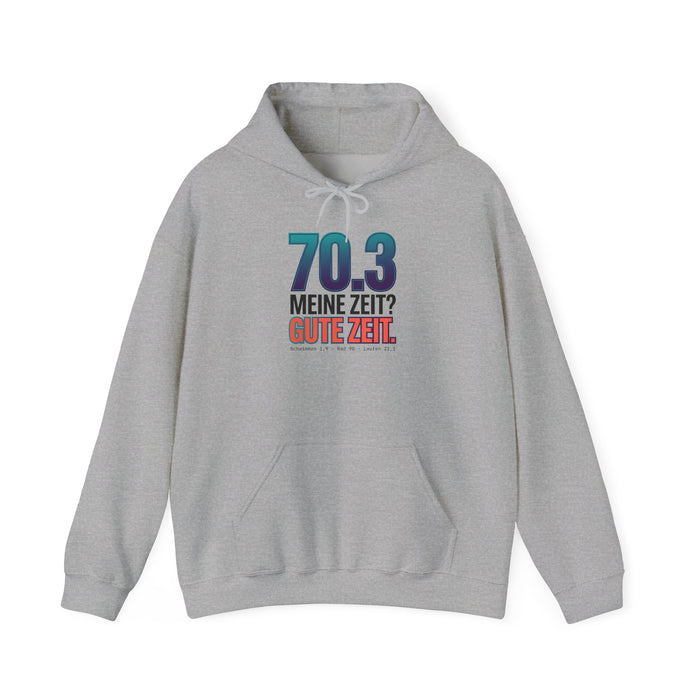 Hoodie "70.3 Meine Zeit? Gute Zeit." – Triathlon Motivationspullover