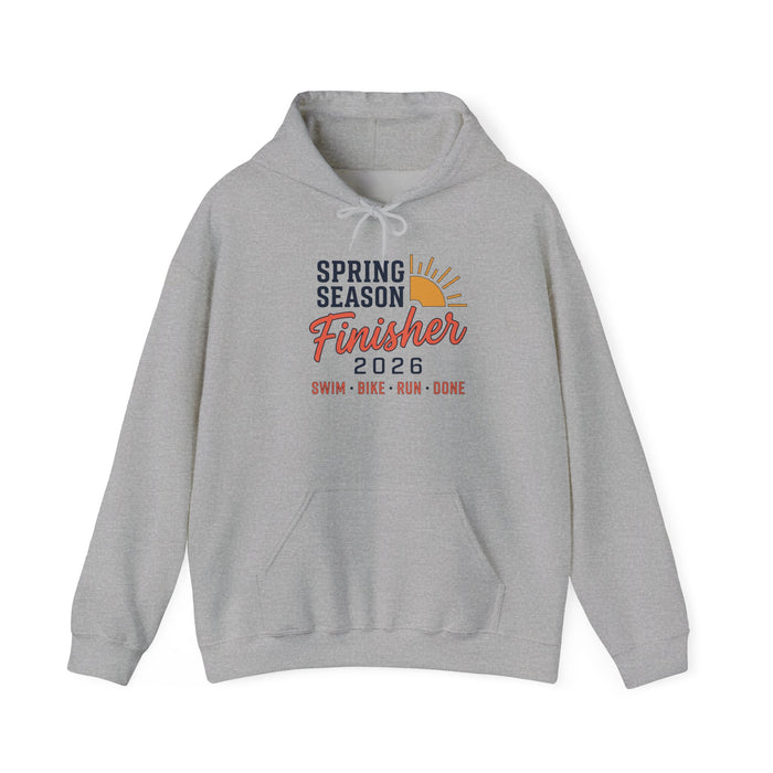 Hoodie — "Spring Season Finisher 2026" Triathlon Sweatshirt (Swim • Bike • Run)