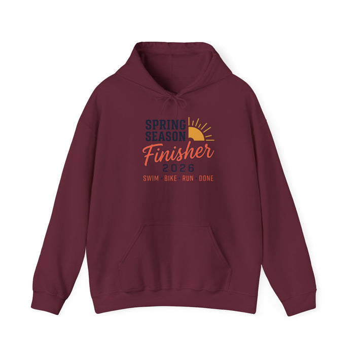 Hoodie — "Spring Season Finisher 2026" Triathlon Sweatshirt (Swim • Bike • Run)