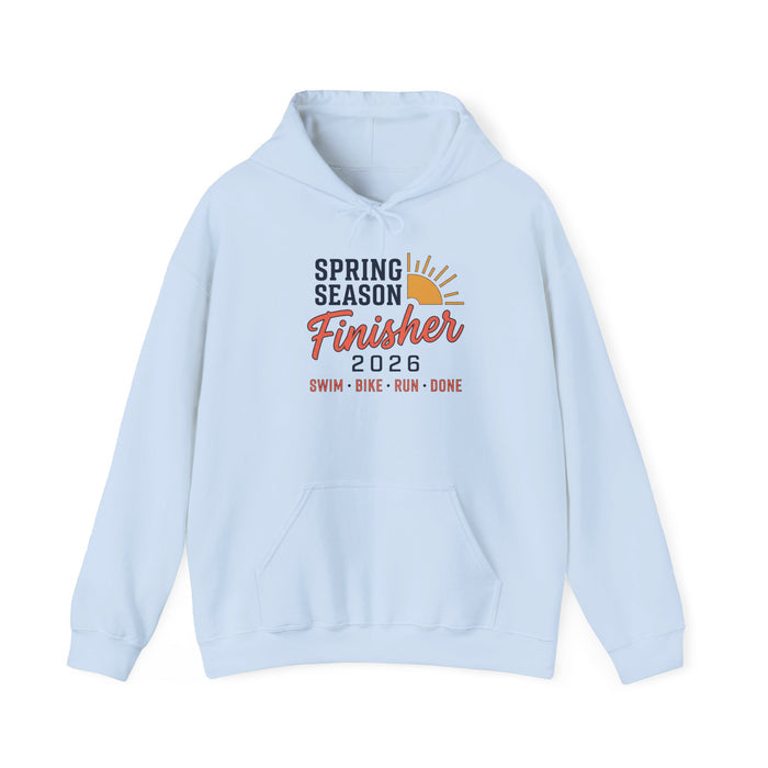 Hoodie — "Spring Season Finisher 2026" Triathlon Sweatshirt (Swim • Bike • Run)
