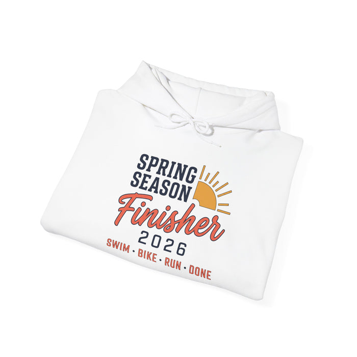 Hoodie — "Spring Season Finisher 2026" Triathlon Sweatshirt (Swim • Bike • Run)