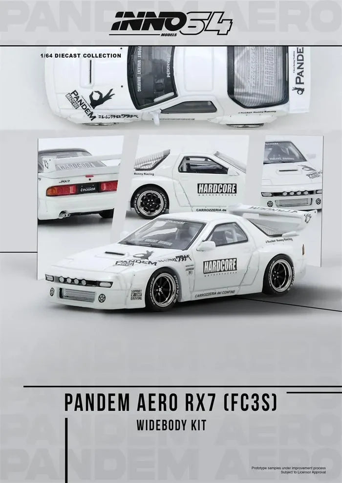 INNO 1:64 RX7 FC3S PANDEM AERO White Die-Cast Car Model Collection Miniature