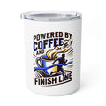 Insulated Mug — "Powered by Coffee and Finish Line" Runner Triathlon Travel Cup