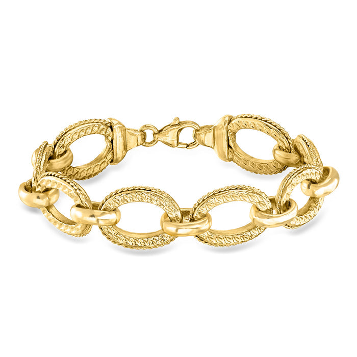 Yellow gold-plated link bracelet with oval and twisted rope-style links