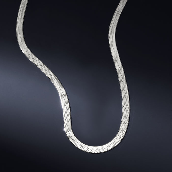 Sterling silver herringbone necklace with tightly woven 8mm link pattern