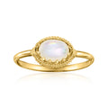 14kt yellow gold ring with round mother-of-pearl and milgrain bezel, scalloped edge