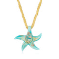 Turquoise Murano glass starfish pendant necklace with gold-tone bead chain