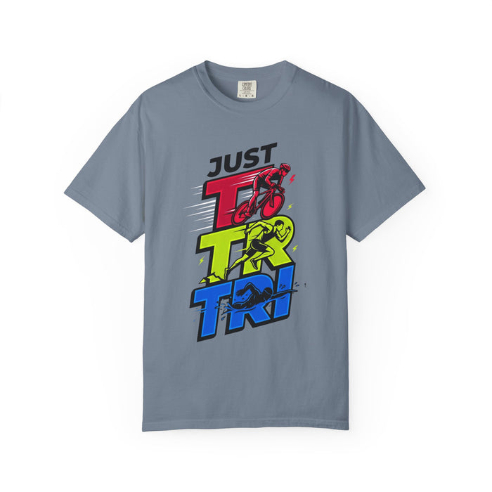 Just Tri Triathlon T‑Shirt — Retro Neon Swim Bike Run Tee