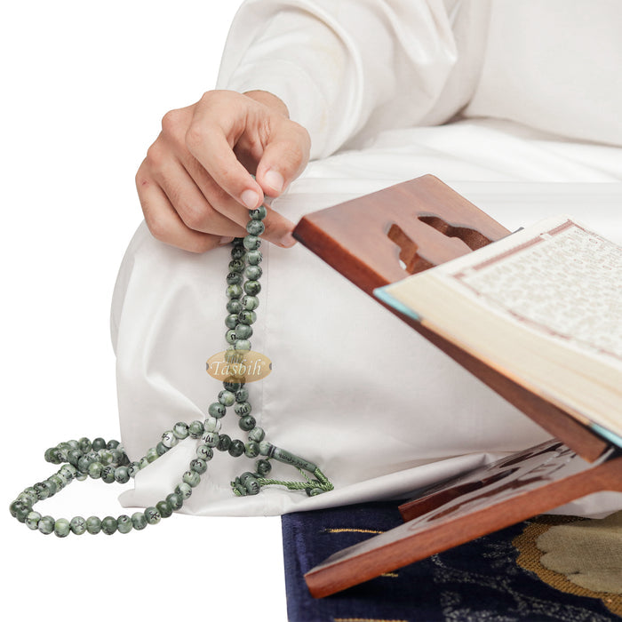 Large Marble Green Plastic 10 mm Islamic Tasbih Black Allah Muhammad Prayer Beads