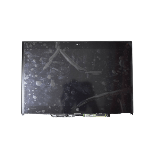 A Lenovo Yoga 260 12.5" 1366x768 touchscreen (model 01AX903) by Lenovo, black, displays visible smudges and fingerprints on its screen, shown against a white background.