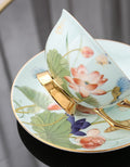 Lotus Flower Porcelain Tea Cup Saucer Set, Unique British Tea Cup and Saucer in Gift Box, Elegant British Ceramic Coffee Cups-Paintingforhome