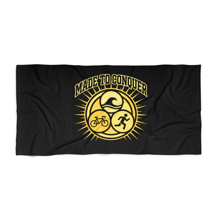 Made to Conquer Triathlon Beach Towel — Swim Bike Run Athletic Beach Towel