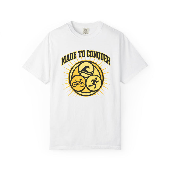 Made to Conquer Triathlon T-Shirt — Swim, Bike, Run Athletic Tee