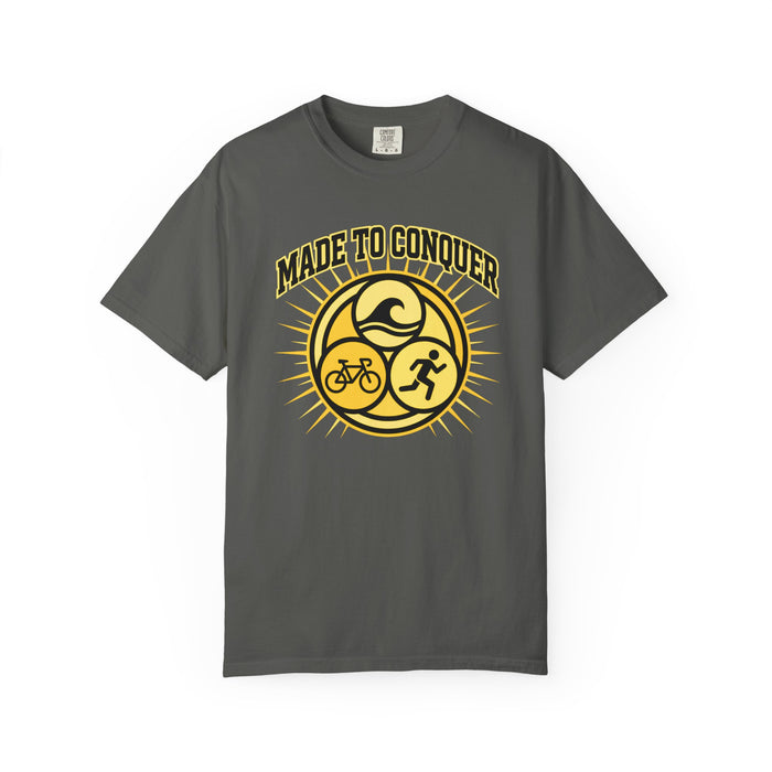 Made to Conquer Triathlon T-Shirt — Swim, Bike, Run Athletic Tee