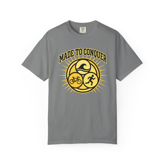 Made to Conquer Triathlon T-Shirt — Swim, Bike, Run Athletic Tee