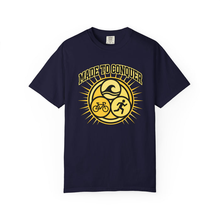 Made to Conquer Triathlon T-Shirt — Swim, Bike, Run Athletic Tee