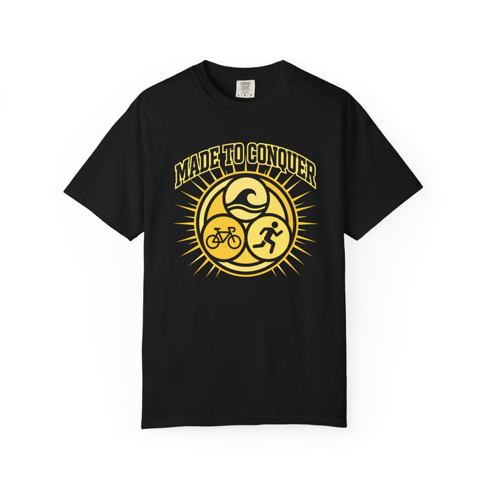 Made to Conquer Triathlon T-Shirt — Swim, Bike, Run Athletic Tee