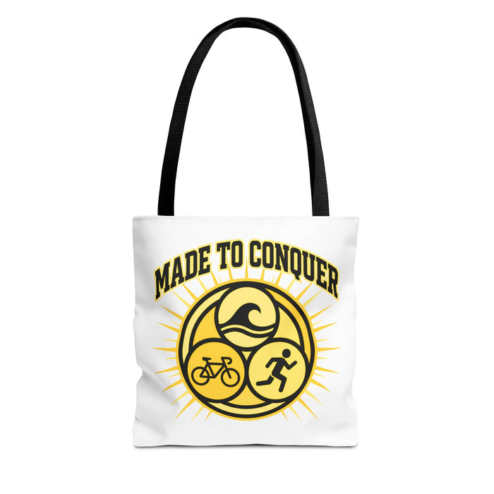 Made to Conquer Triathlon Tote Bag — Swim, Bike, Run Canvas Tote
