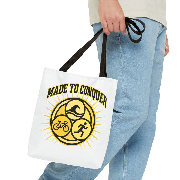 Made to Conquer Triathlon Tote Bag — Swim, Bike, Run Canvas Tote