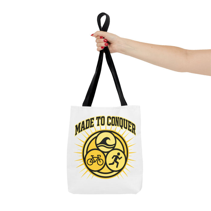 Made to Conquer Triathlon Tote Bag — Swim, Bike, Run Canvas Tote
