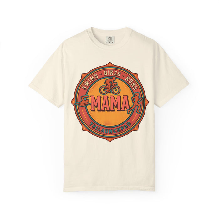 Mama Triathlete T-Shirt – Swims • Bikes • Runs Vintage Badge