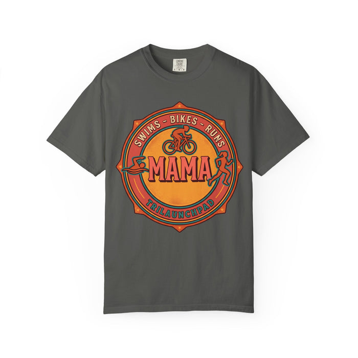 Mama Triathlete T-Shirt – Swims • Bikes • Runs Vintage Badge