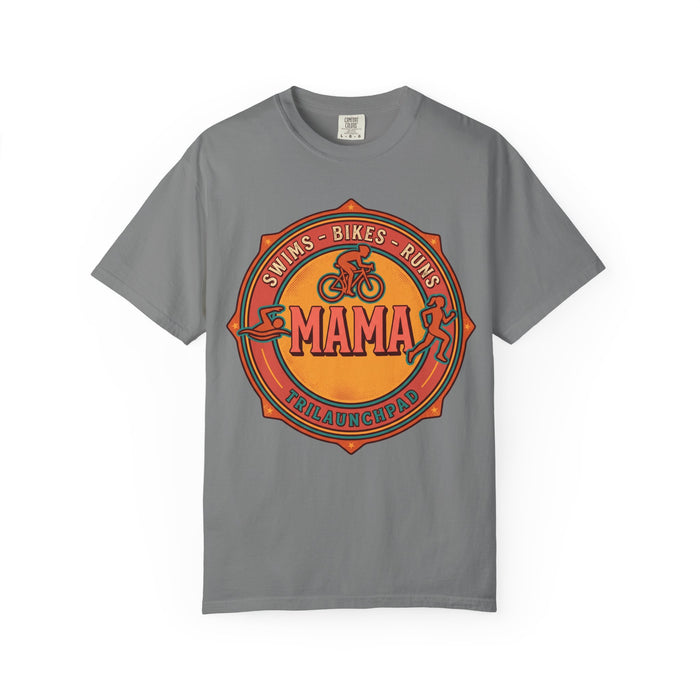 Mama Triathlete T-Shirt – Swims • Bikes • Runs Vintage Badge