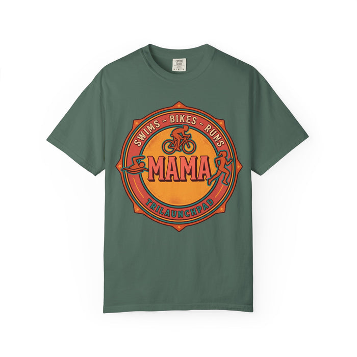 Mama Triathlete T-Shirt – Swims • Bikes • Runs Vintage Badge