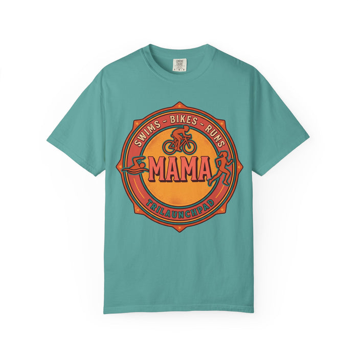 Mama Triathlete T-Shirt – Swims • Bikes • Runs Vintage Badge