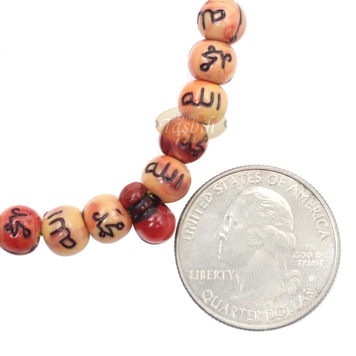 Marble Orange Plastic Small 7 mm Prayer Tasbih Silver Allah Muhammad Beads